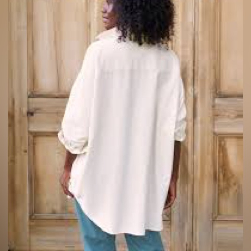 Frank & Eileen Mackenzie One Size Italian Cotton Flannel White Button-Down Shirt - Picture 2 of 10